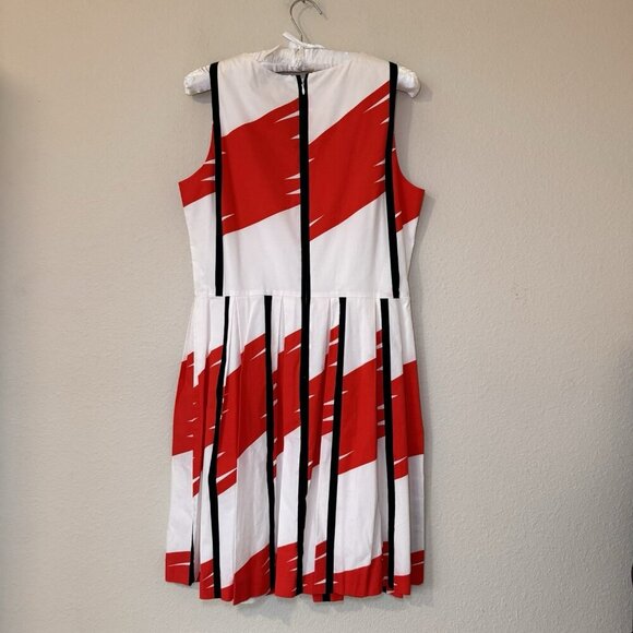 Vince Camuto Stripe Red Black white Midi Dress Size 8 Fit And Flare - Picture 7 of 8
